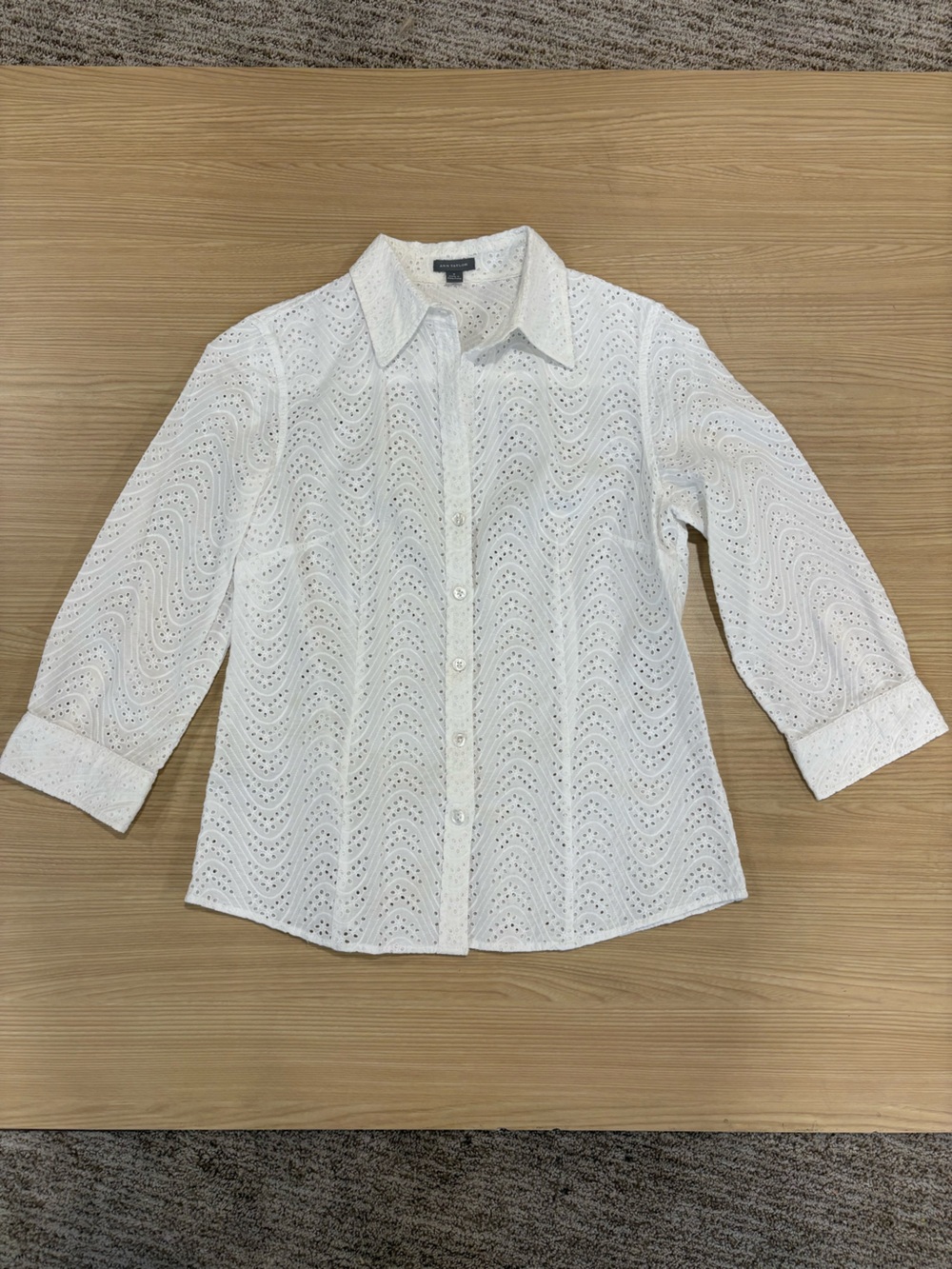 Ann Taylor White Eyelet Button-Front Shirt Jacket